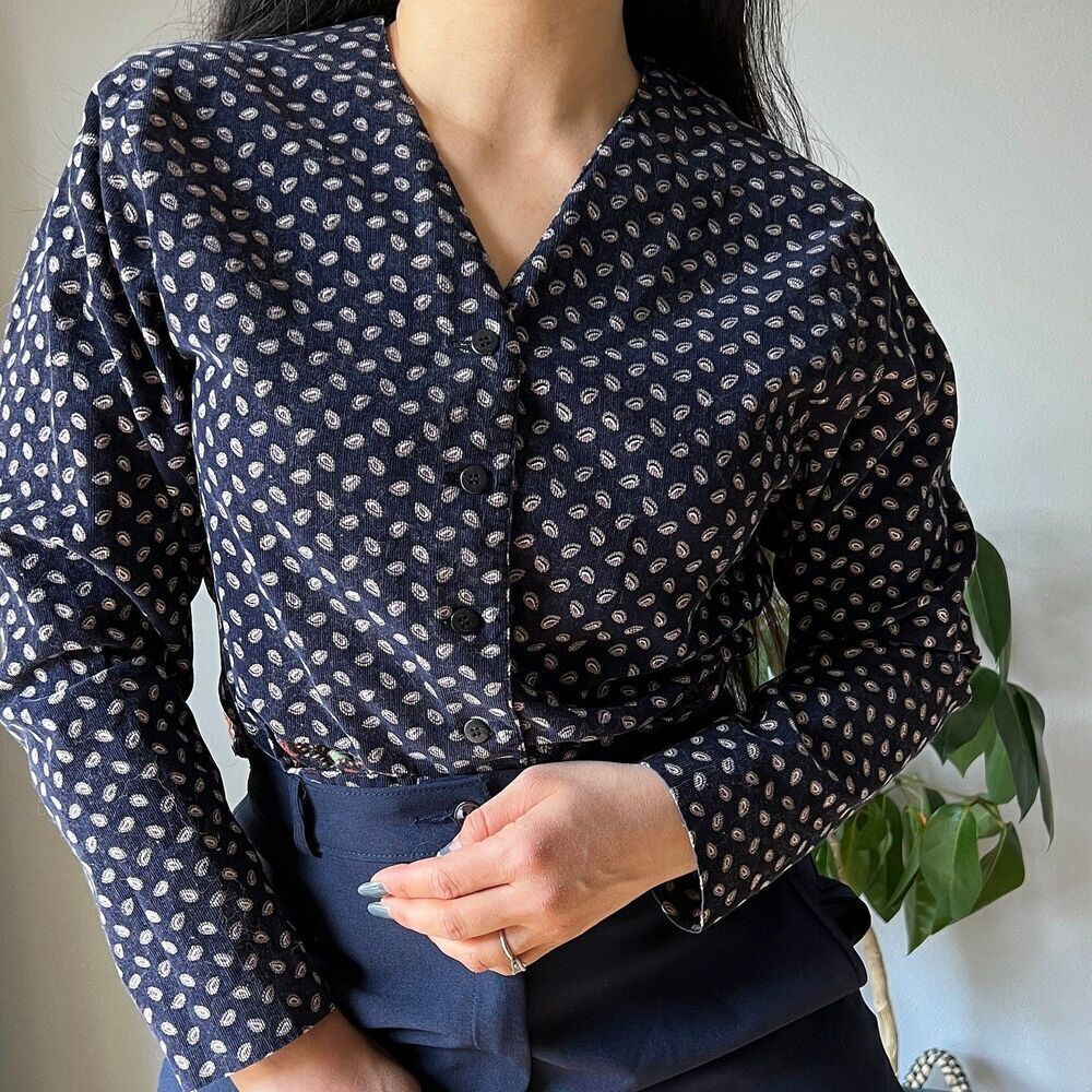 vtg 80s‎ album by Kenzo corduroy jacket paisley blue retro top Medium - Picture 2 of 9